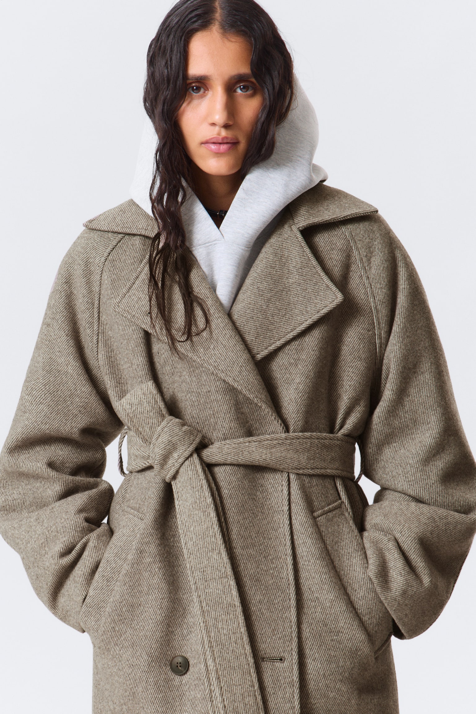 Kia Oversized Wool-Blend Double-Breasted Coat - Light Beige/Dark Grey Melange/Black - 3