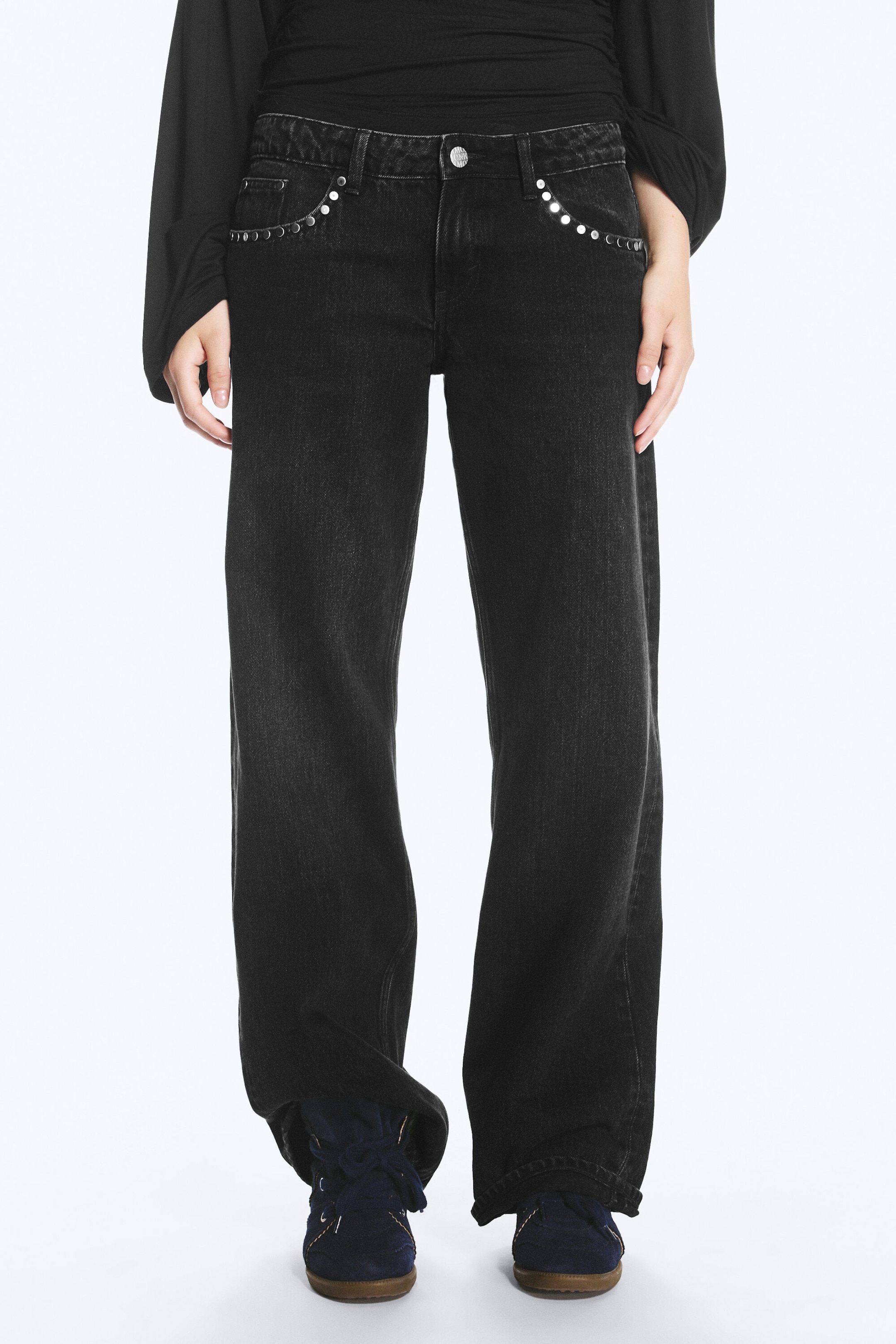 Ausgewaschenes Schwarz - IMOO LOW WAIST LOOSE STRAIGHT STUD JEANS - 2