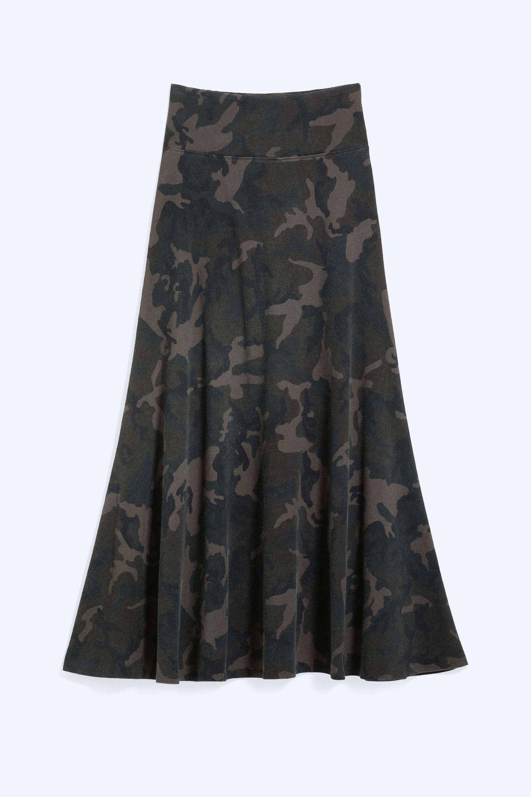 Khaki Green - Camouflage - Mid Rise Printed Maxi Skirt - 3