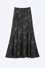 Khaki Green - Camouflage - Mid Rise Printed Maxi Skirt - 3