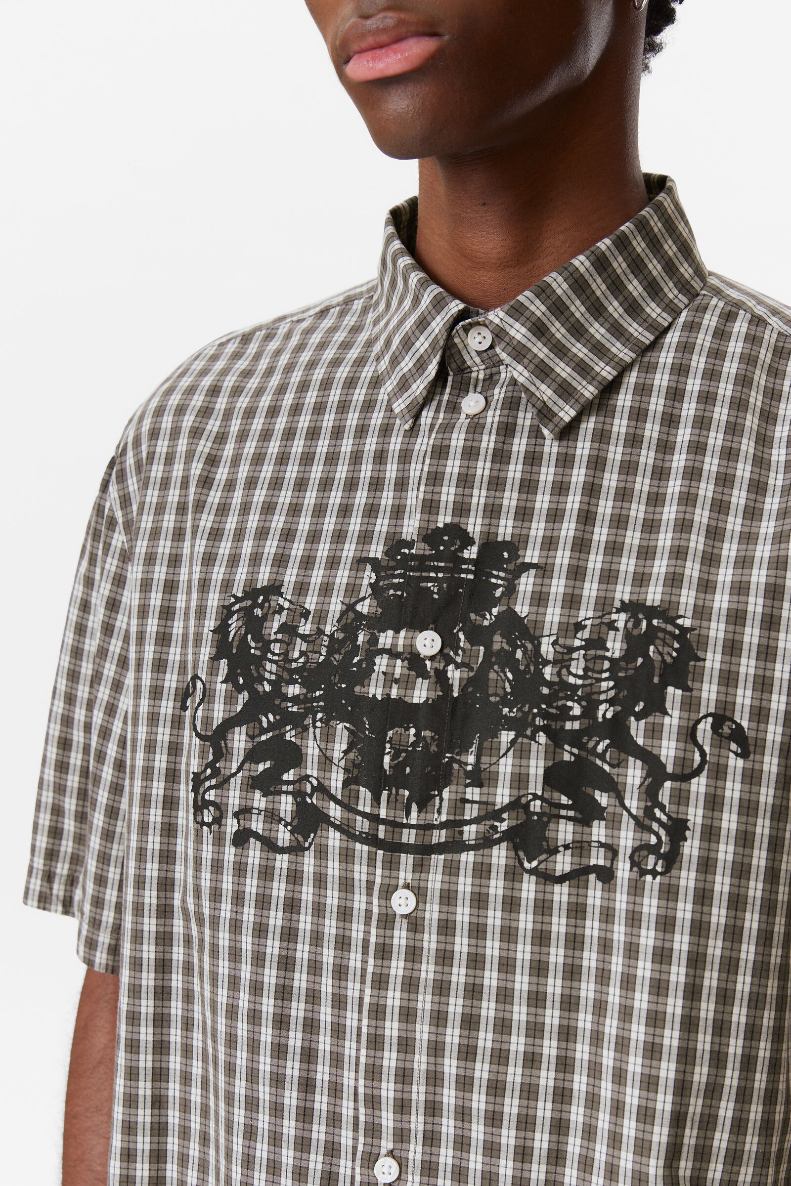 checked printed short-sleeved shirt - Checked Grey - Varsity