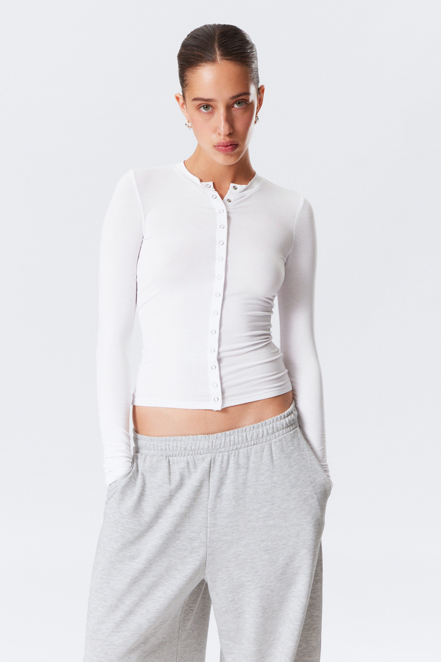 Slim Long-Sleeved Buttoned Cardigan - Hvid/Black/Mørkeblå