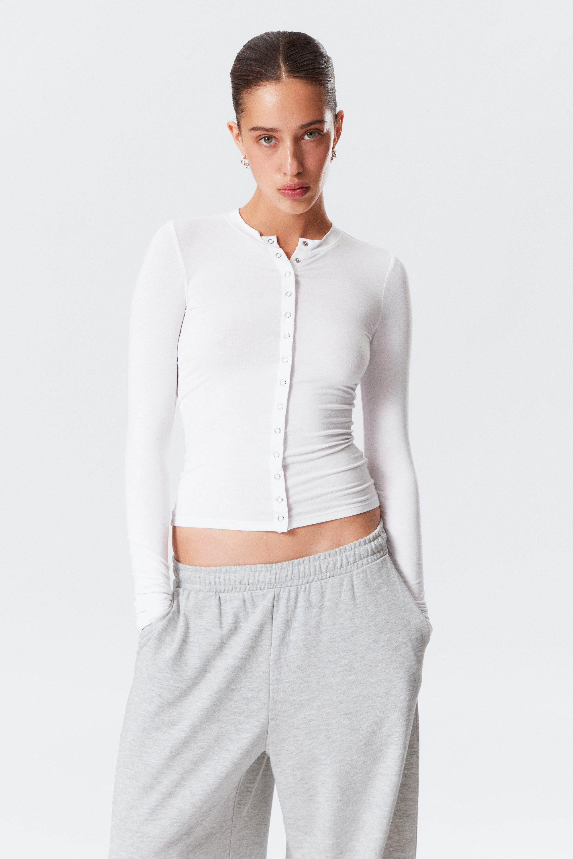 Weiß - Slim LongSleeved Buttoned Cardigan - 1