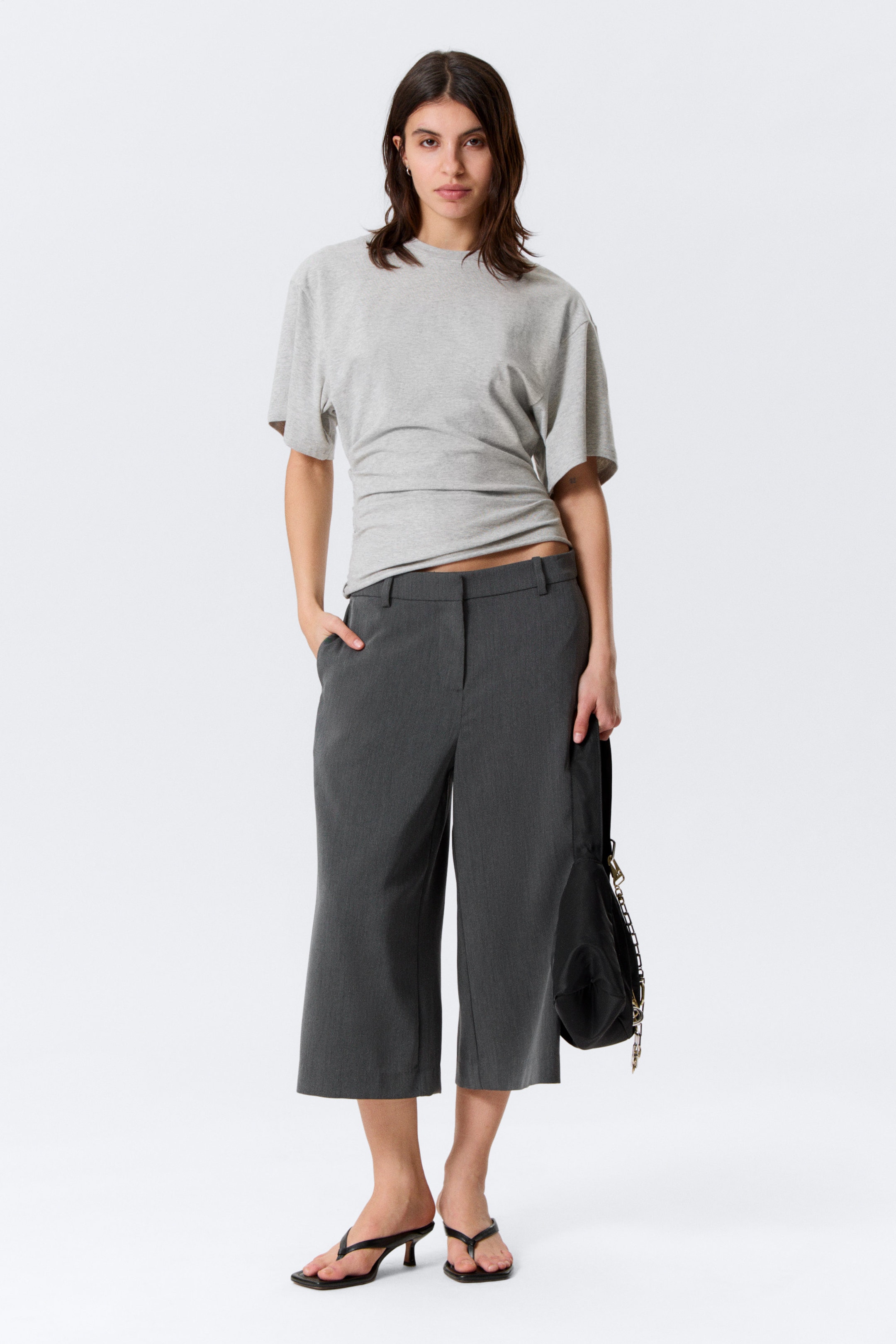 Grey Melange - DRAPED FITTED T-SHIRT - 2