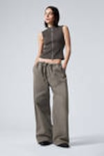 Donkertaupe - Losse ripstop broek met wassing - 0