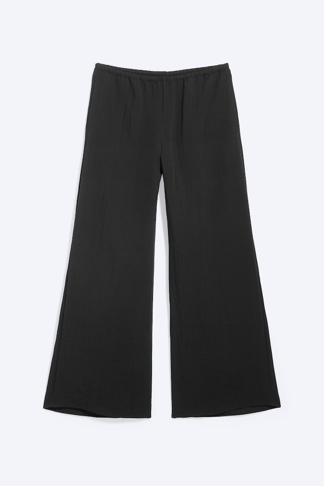 Lage wijde crinkle pull-on broek - Zwart - 1