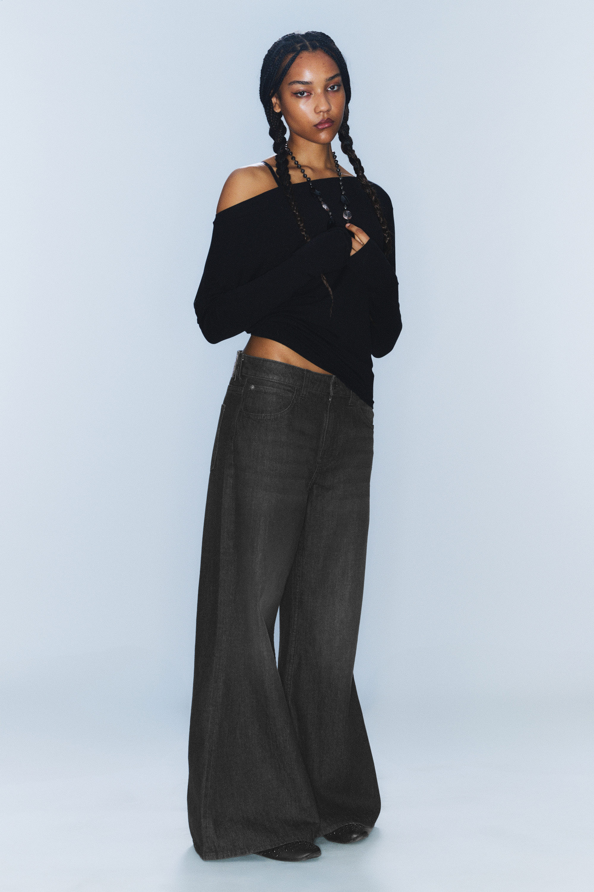 Washed Black - Loosy Lucie Low Rise Regular Flared Leg Jeans - 2