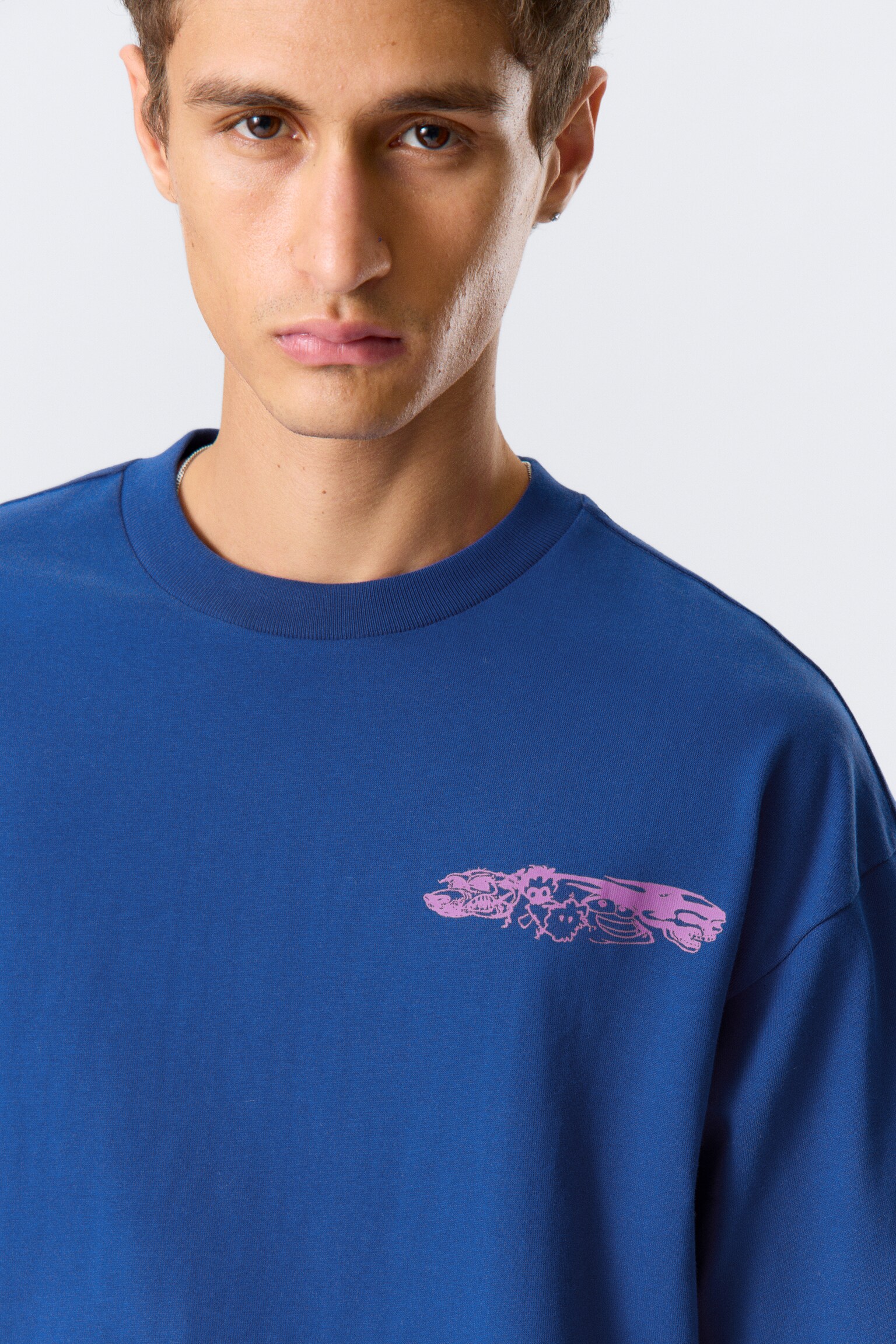Great Boxy Printed Graphic Tee - Bright Blue - Four Man Gang/Dark Red/Black - Restart/White - Smilish/White - Tiger Wolf/Washed Black - Mizzion/Black - Biker Skull/Black - Butterskull/White - Frog Man - 4