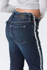 Summit Blue - Dark Blue - Katsumi Low Rise Frayed Flared Leg Jeans - 9