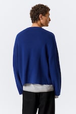 Bright Blue - Boxy Knitted Cotton Sweater - 3
