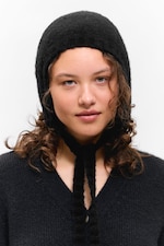 Black - Tied Knit Bonnet - 2