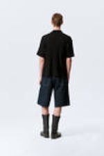 Black - Knitted Short-Sleeved Button-Up Shirt - 3