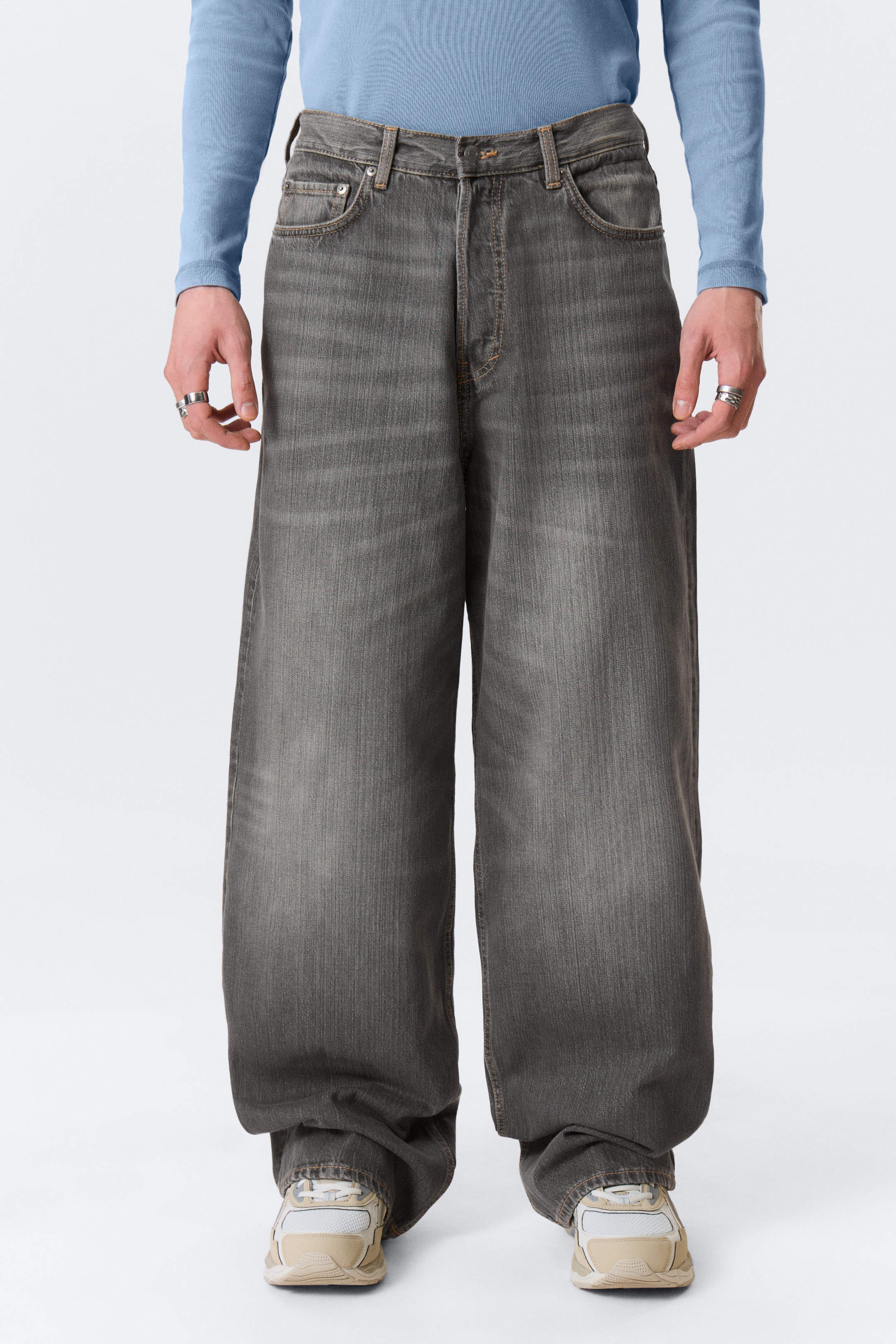 Mine Grey - Astro Mid Rise Loose Baggy Leg Unisex Jeans - 2