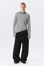 Black & White Stripes - Relaxed Long-Sleeved Cotton T-Shirt - 0