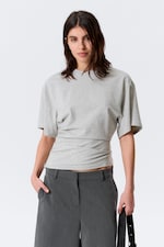 Grey Melange - DRAPED FITTED T-SHIRT - 0