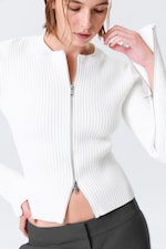 Off-white - Ribbed Fitted Zip Cardigan - 1