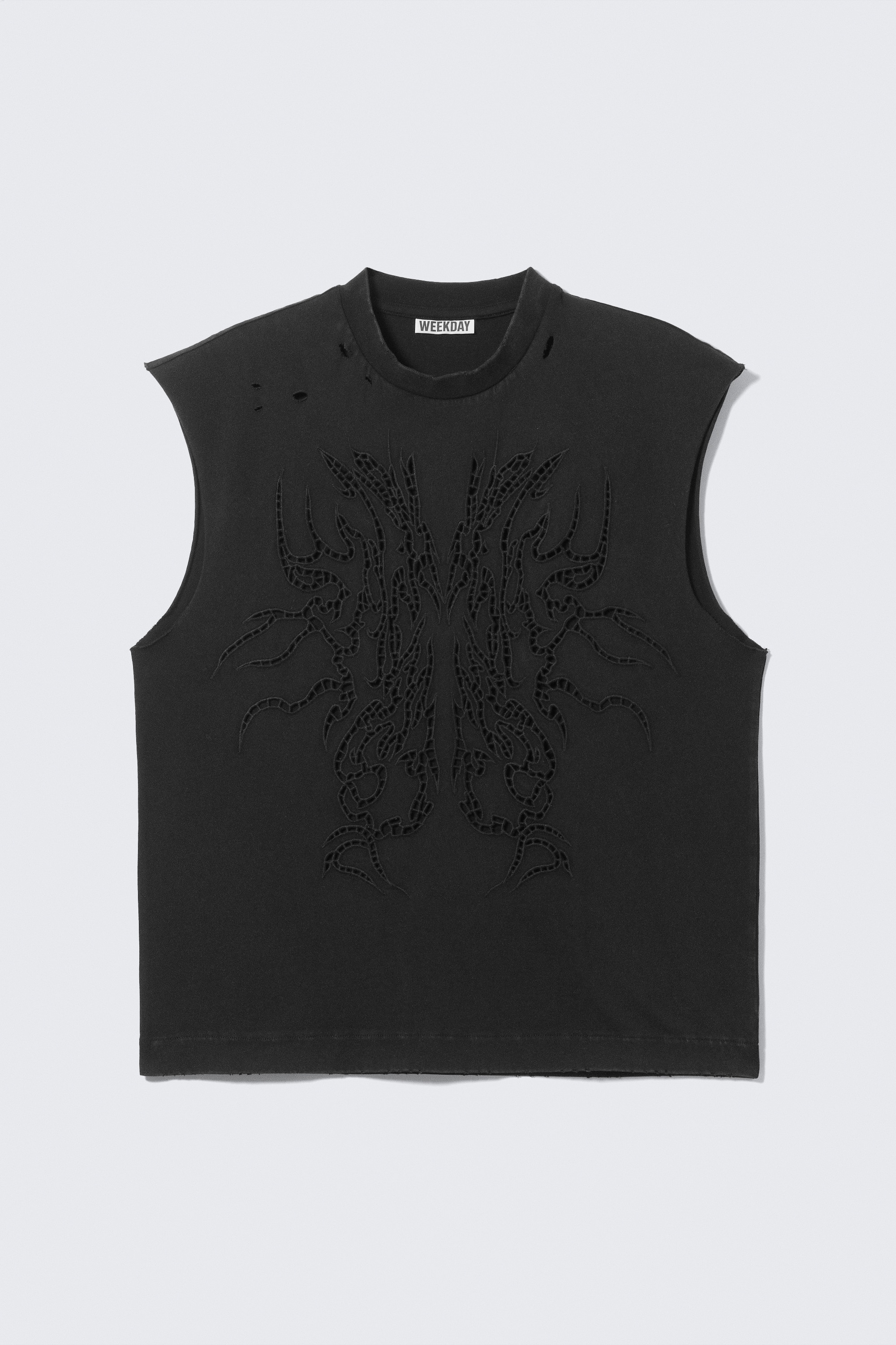 Broderie Anglaise Tank Top - Fekete