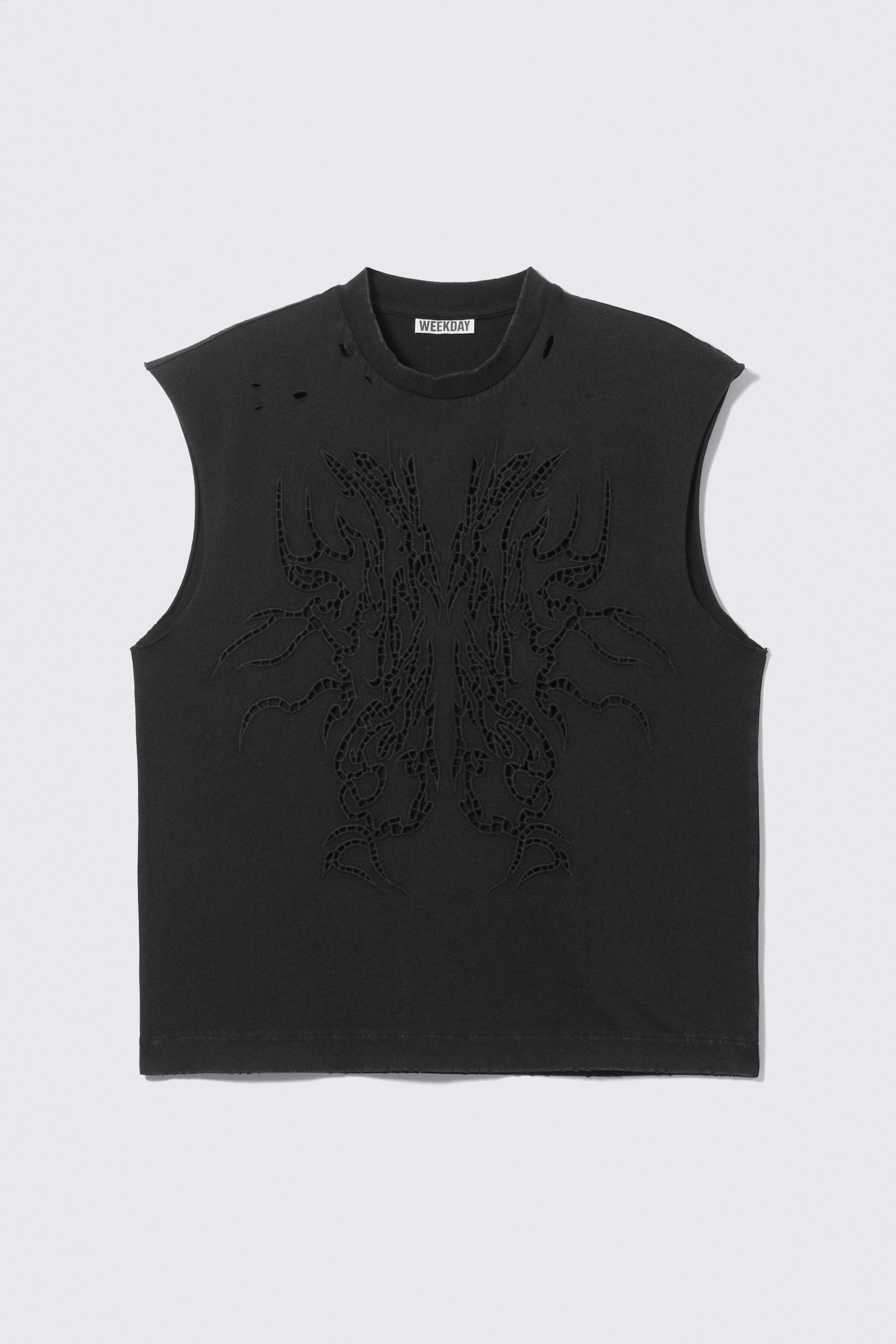 Zwart - Tanktop met broderie anglaise - 1