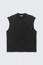 Schwarz - Tanktop mit Broderie Anglaise - 0