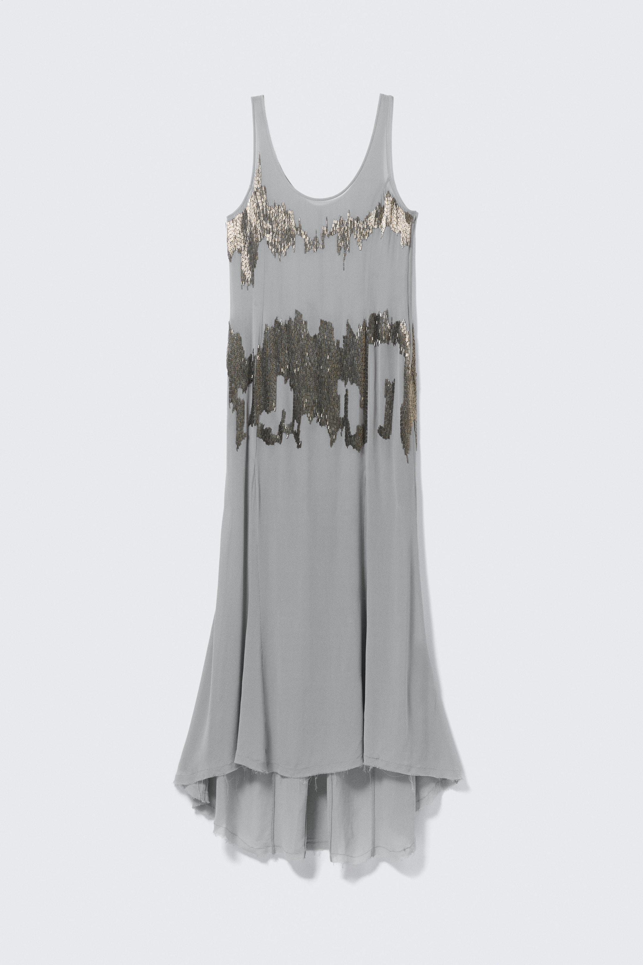 Gris clair perlé - Robe longue sans manches ornée de perles - 4