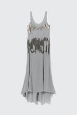 Gris clair perlé - Robe longue sans manches ornée de perles - 4