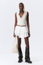 White - Draped Hooded Sleeveless Lyocell Top - 1