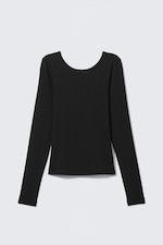 Schwarz - Longsleeve-Top mit tiefem Rückenausschnitt - 3