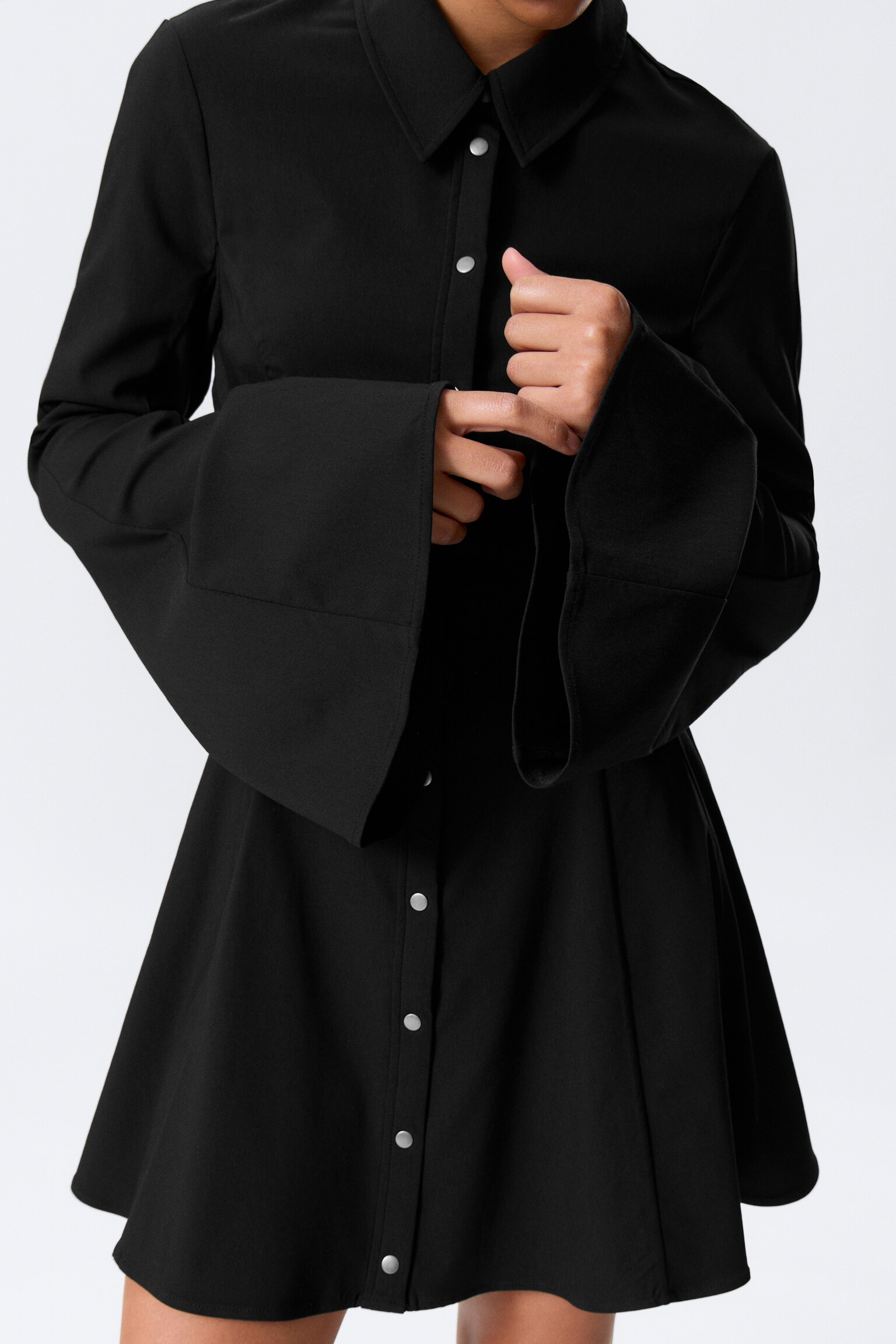 Fit-and-Flare Mini Shirt Dress - Black - 3