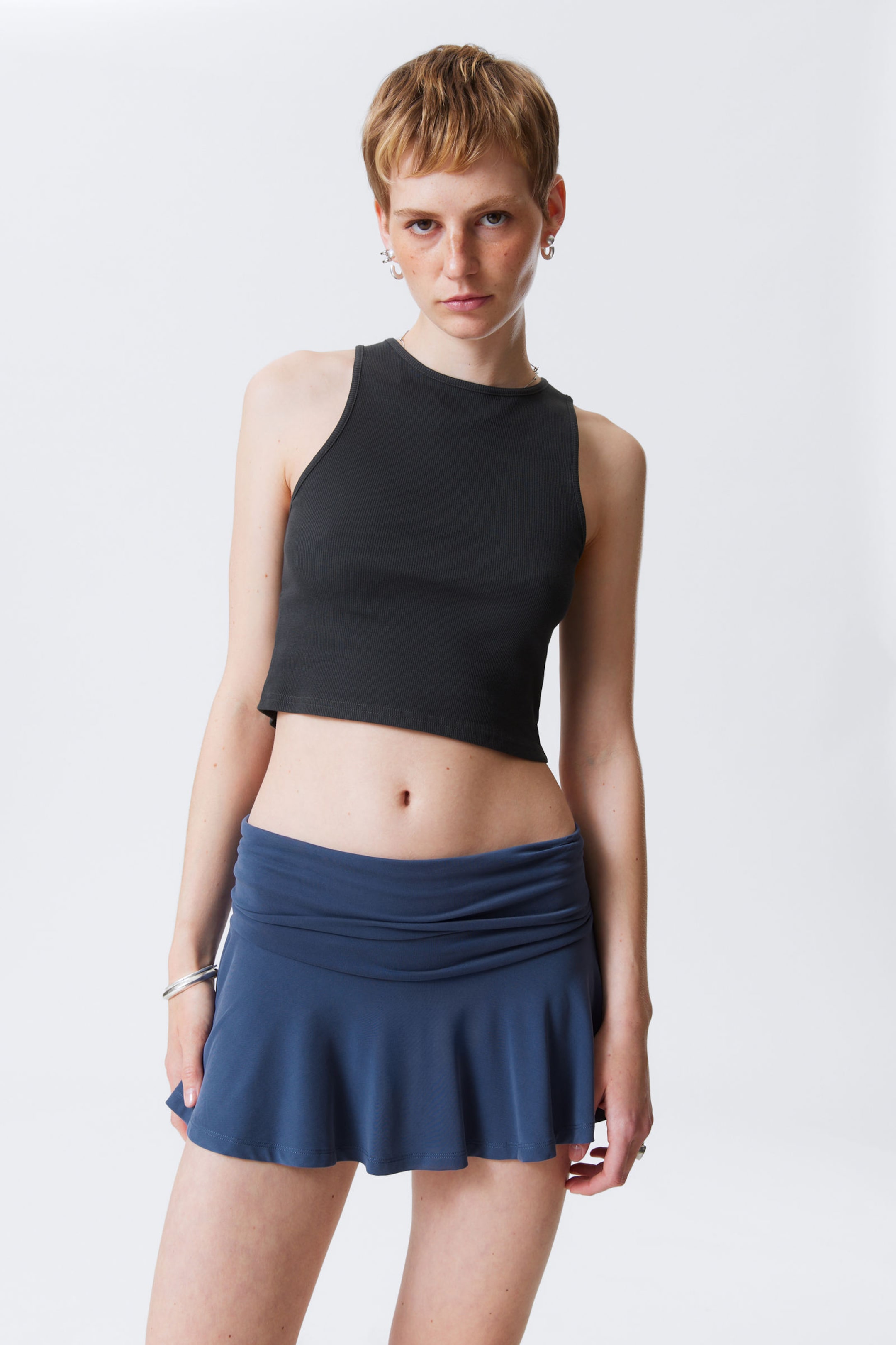 #3A3A3D - Cropped Ribbed Cotton Tank - 1