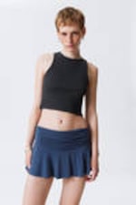 Dark Grey - Cropped Ribbed Cotton Tank - 0