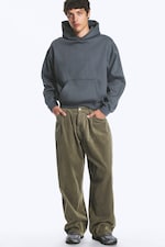 Vert kaki - Pantalon baggy plissé en velours côtelé - 0