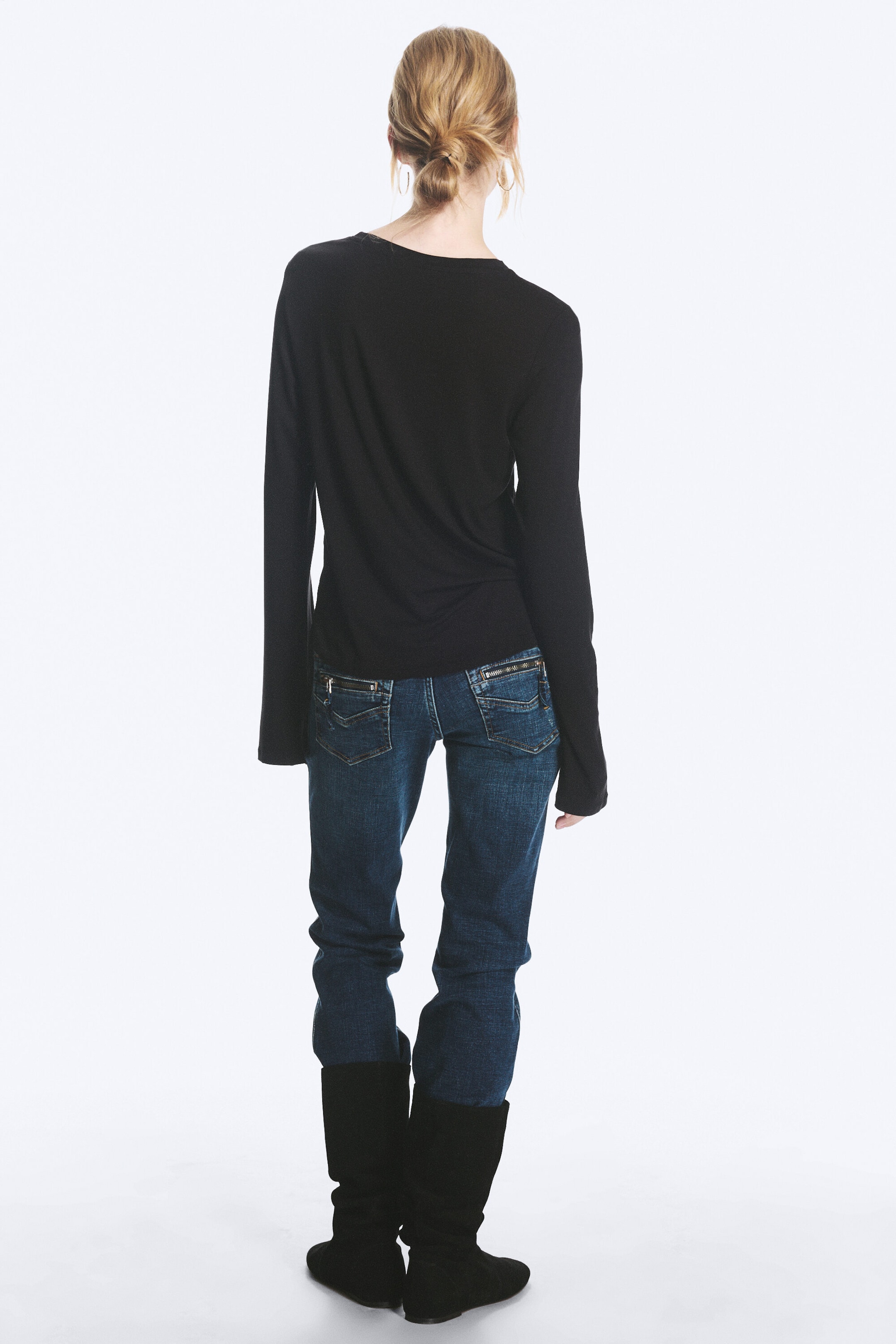 Schwarz - Longsleeve-Top aus Viskose - 2