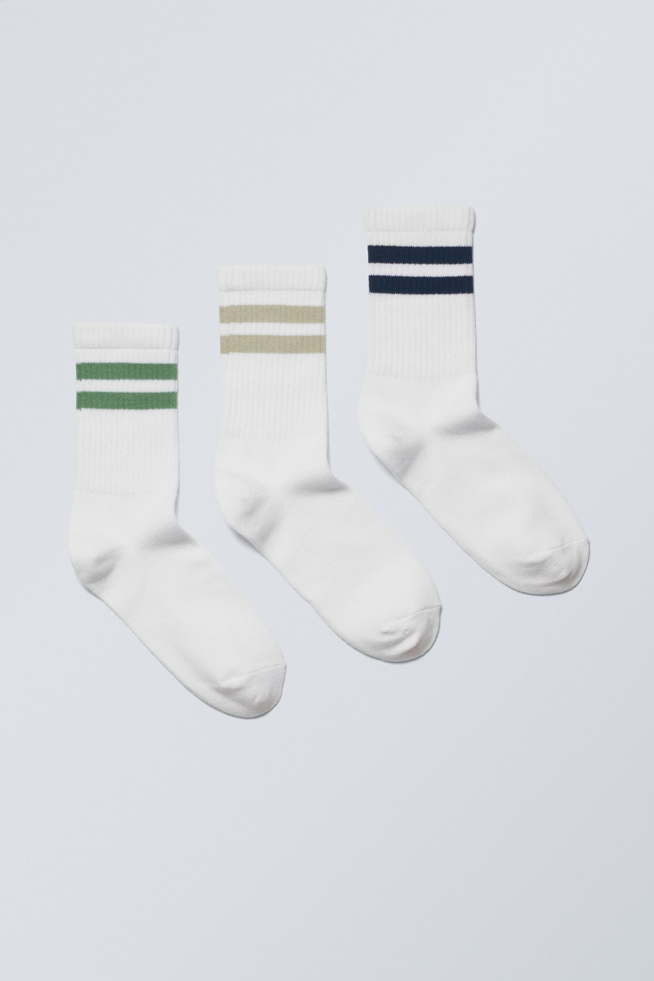 Green Khaki Black Stripe - 3-pack Sport Striped Socks - 0