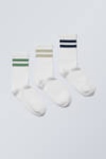 Green Khaki Black Stripe - 3-pack Sport Striped Socks - 0