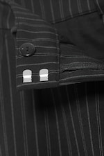 Pinstriped Black - Low-Waisted Loose Fit Suit Trousers - 1