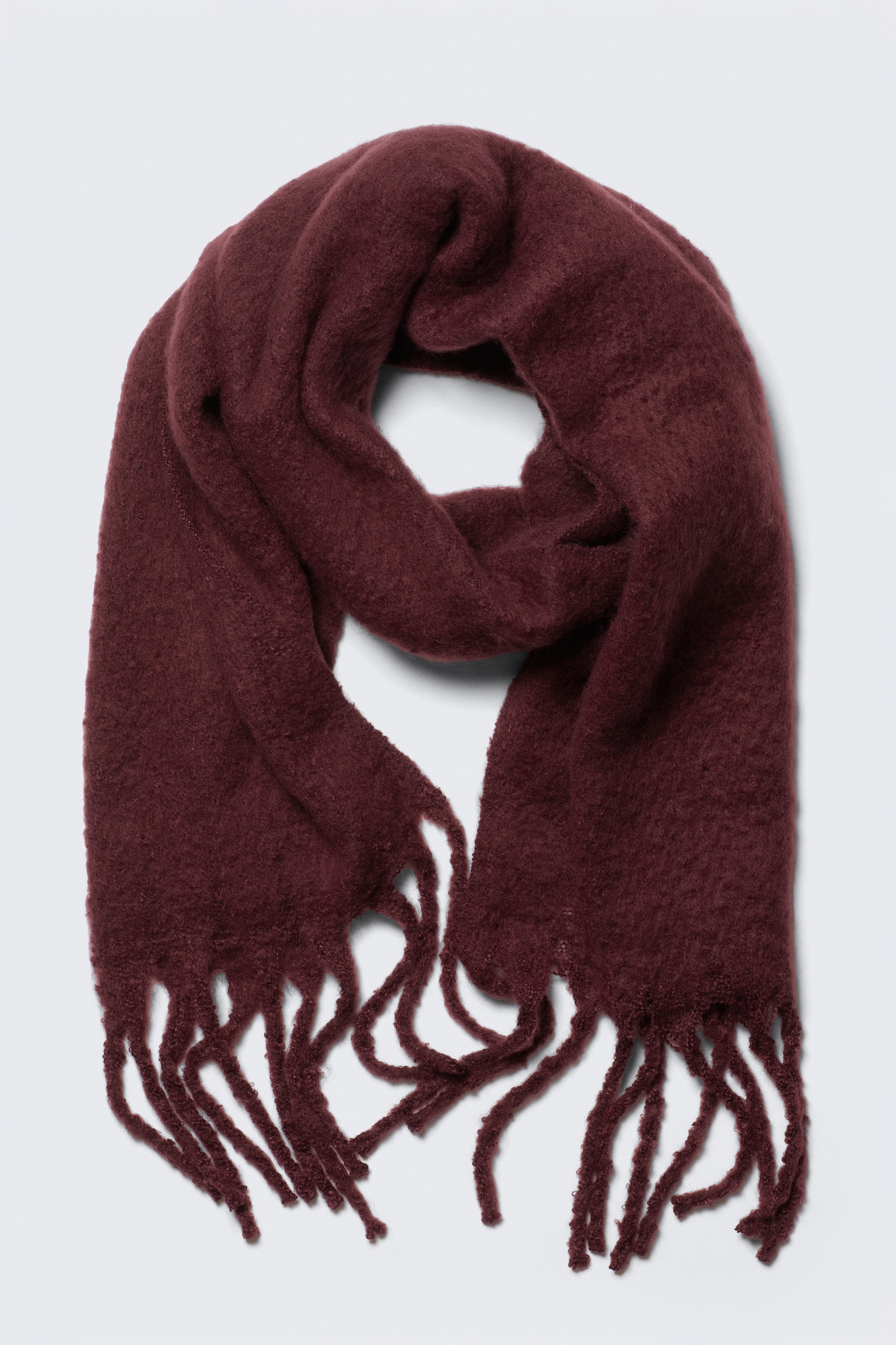 Chunky Fringed Scarf - Burgundy/White/Striped Beige - 2