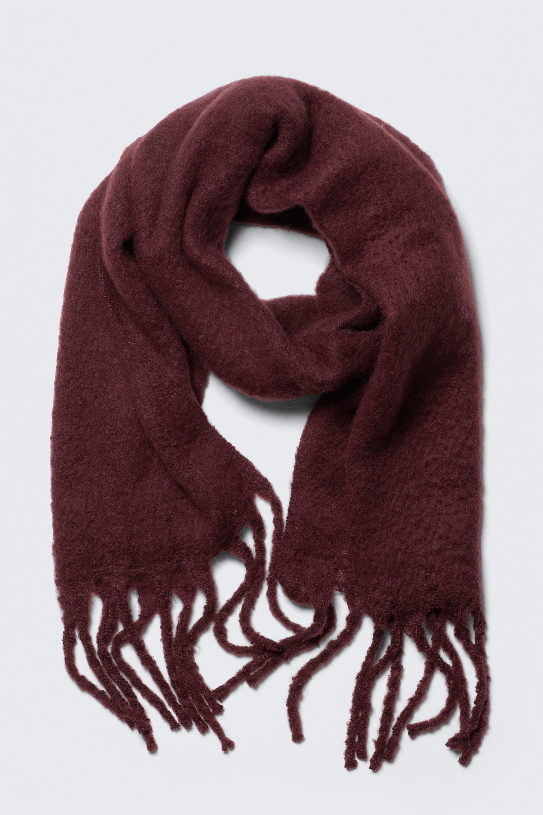Burgundy - Chunky Fringed Scarf - 1