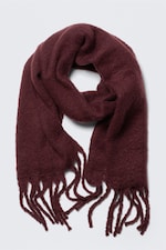 Burgundy - Chunky Fringed Scarf - 0