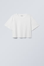 Weiß - Verkürztes T-Shirt mit kastigem Schnitt - 0