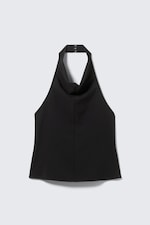 Black - Draped Halter Cowl-Neck Top - 0