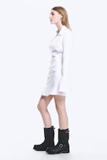 White - Long-Sleeved Asymmetric Mini Shirt Dress - 2