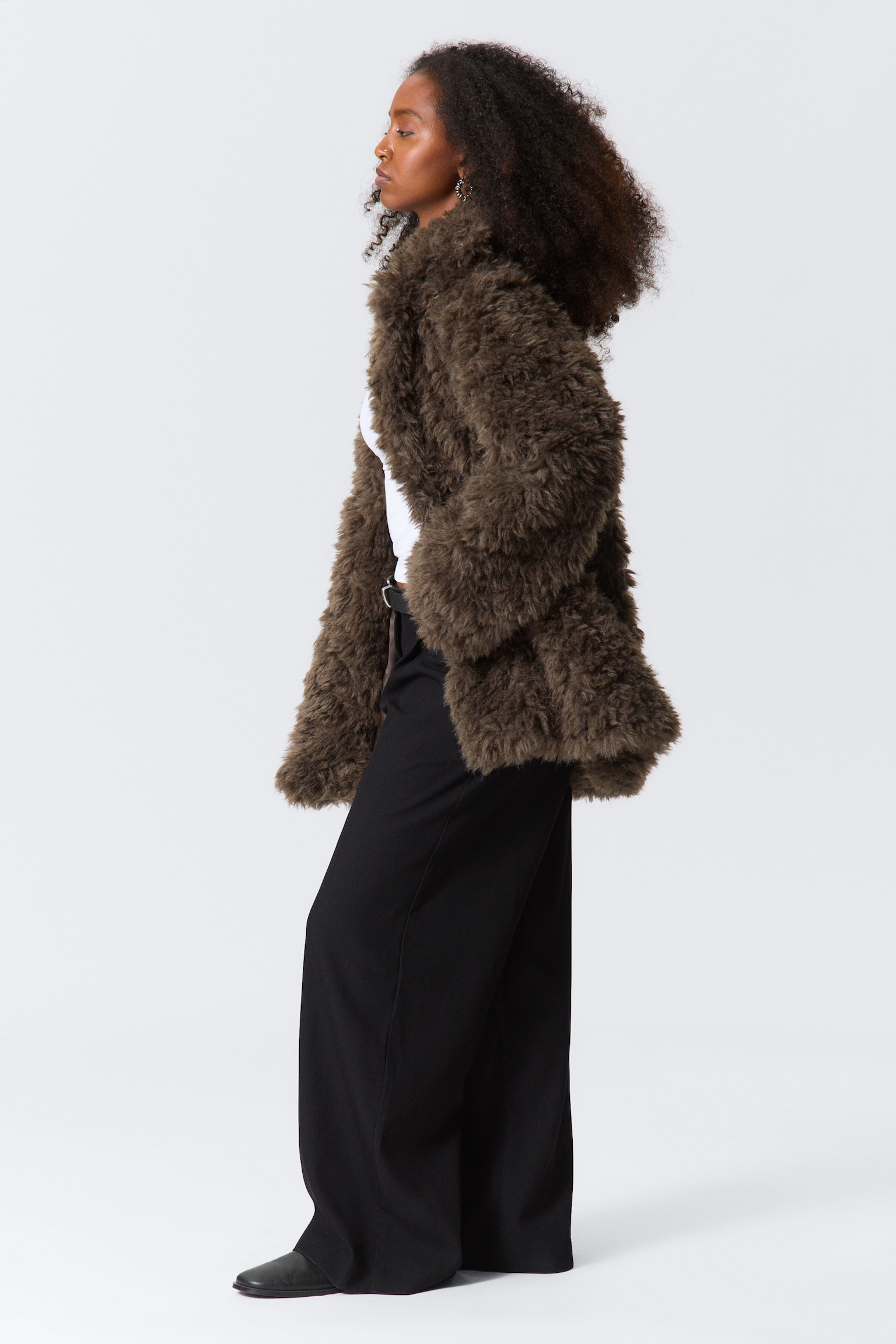 Loose Fit Faux Fur Jacket - Dark Mole Melange - 3