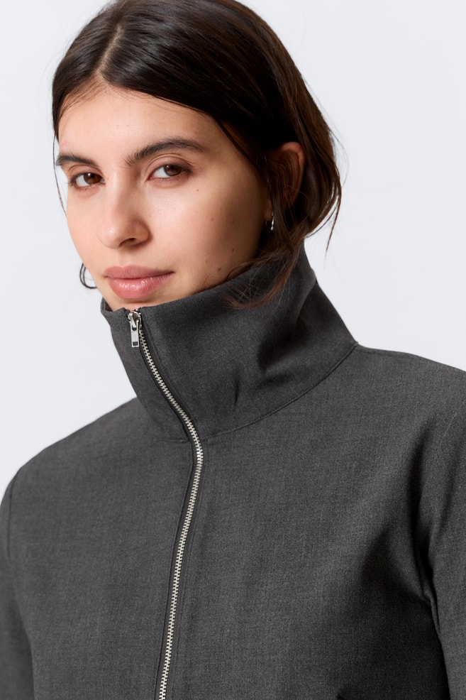 Schmal geschnittenes langärmeliges Zip-Shirt-Dunkelgrau meliert - 5