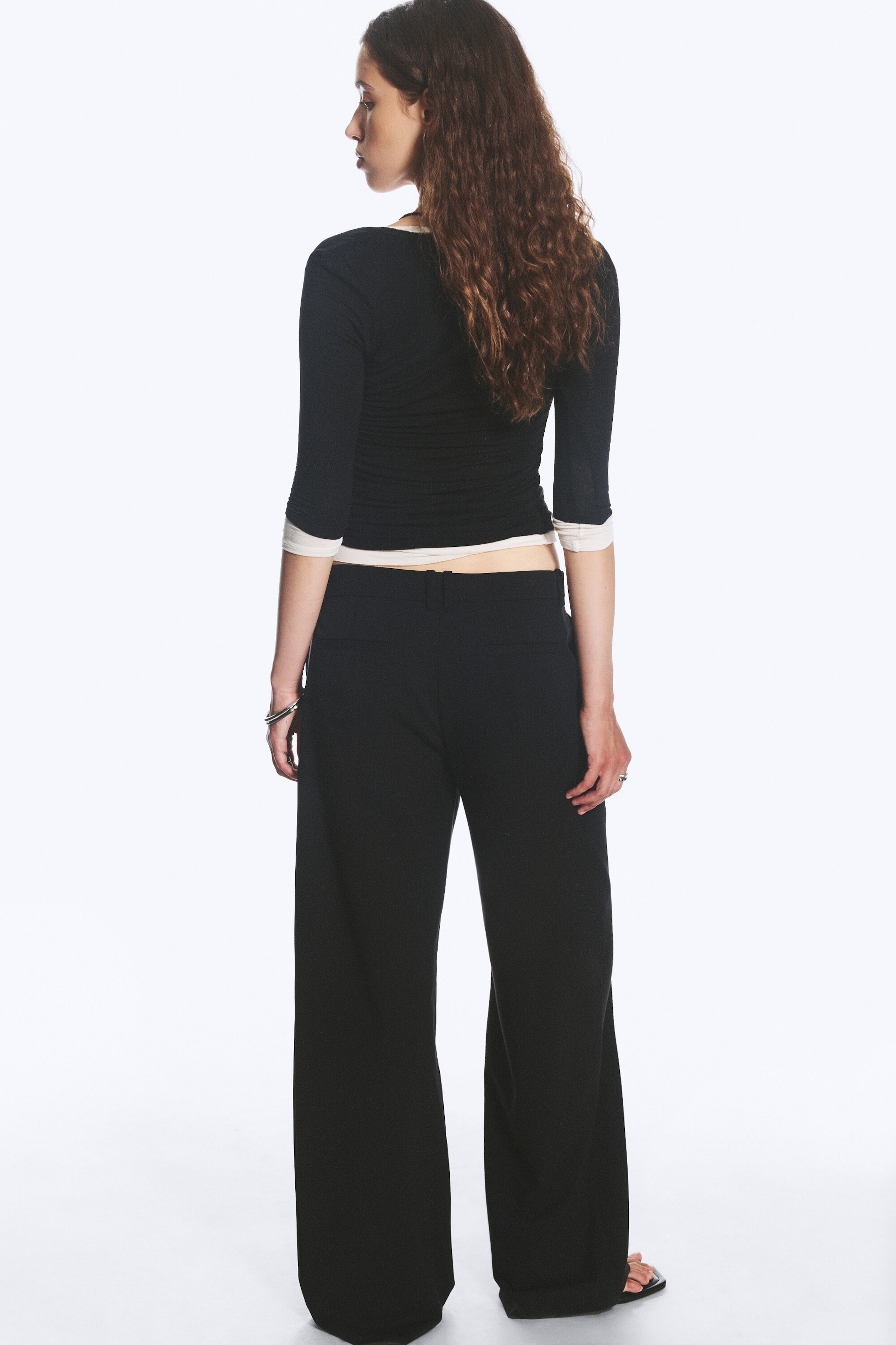 Noir - Pantalon de costume coupe ample taille basse - 3