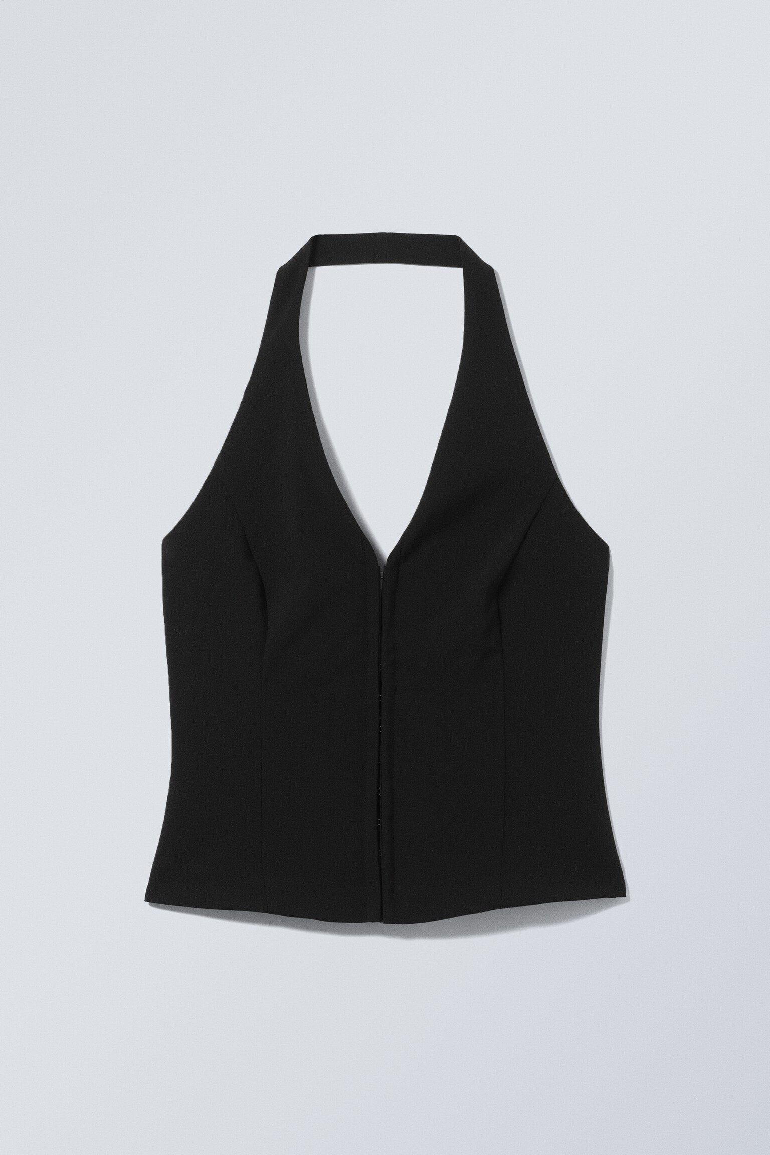 Korte top met halternek - Zwart/Donkerbruin