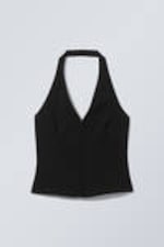 Black - Short Halterneck Top - 0