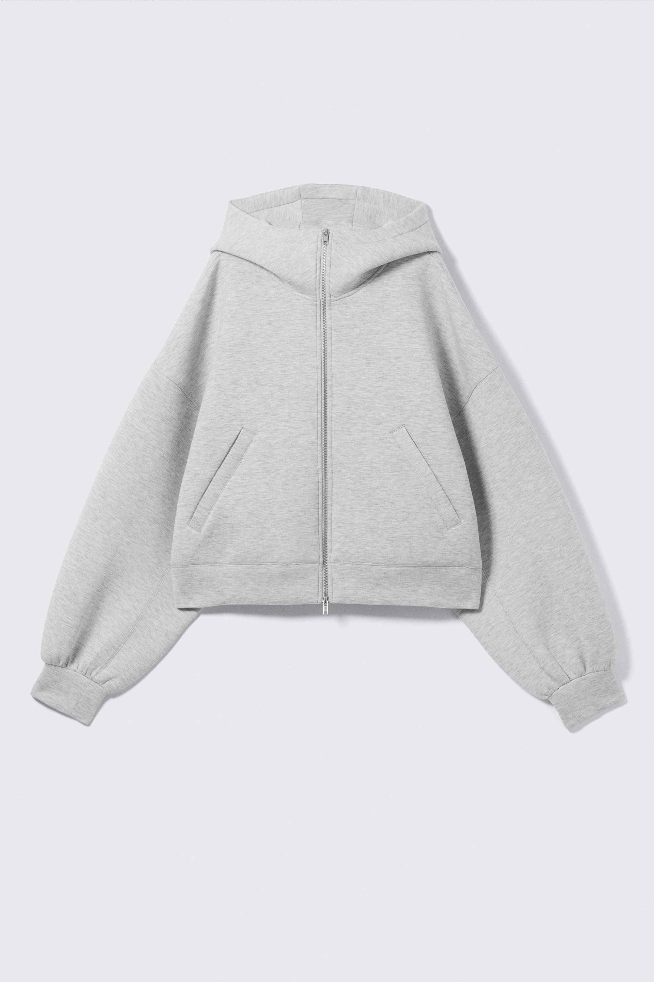 Grey Melange - Oversized Funnel Neck Scuba Zip - 1