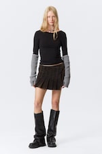Dark Brown - Pleated Velvet Mini Skirt - 0