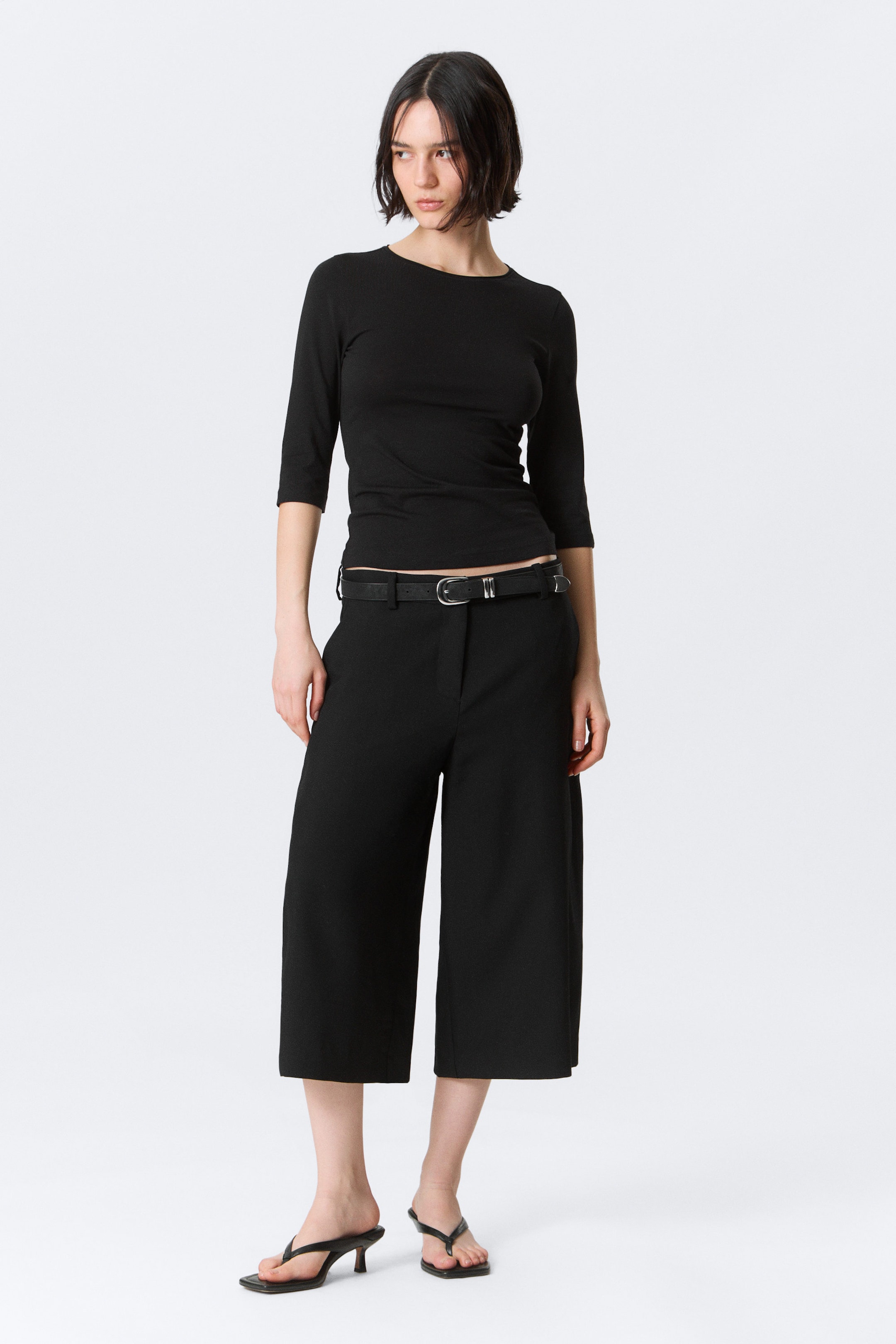 Svart - Fitted Three-Quarter Sleeve Top - 1