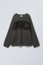 Dunkelgrau - "Romancer" - Locker geschnittener graphischer Strickpullover - 0